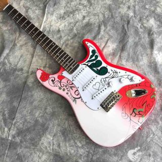 Custom Electric Guitar with Red White and Flower Body Silver Hardware