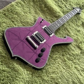 Custom Iceman Paul Stanley Style Purple Mirror Electric Guitar Pickguard with Abalone Body Binding and Chrome Hardware