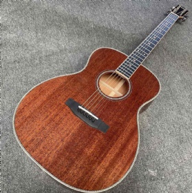 Custom Full Mahogany Wood 40 Inch OM Style Acoustic Guitar with Herringbone Binding