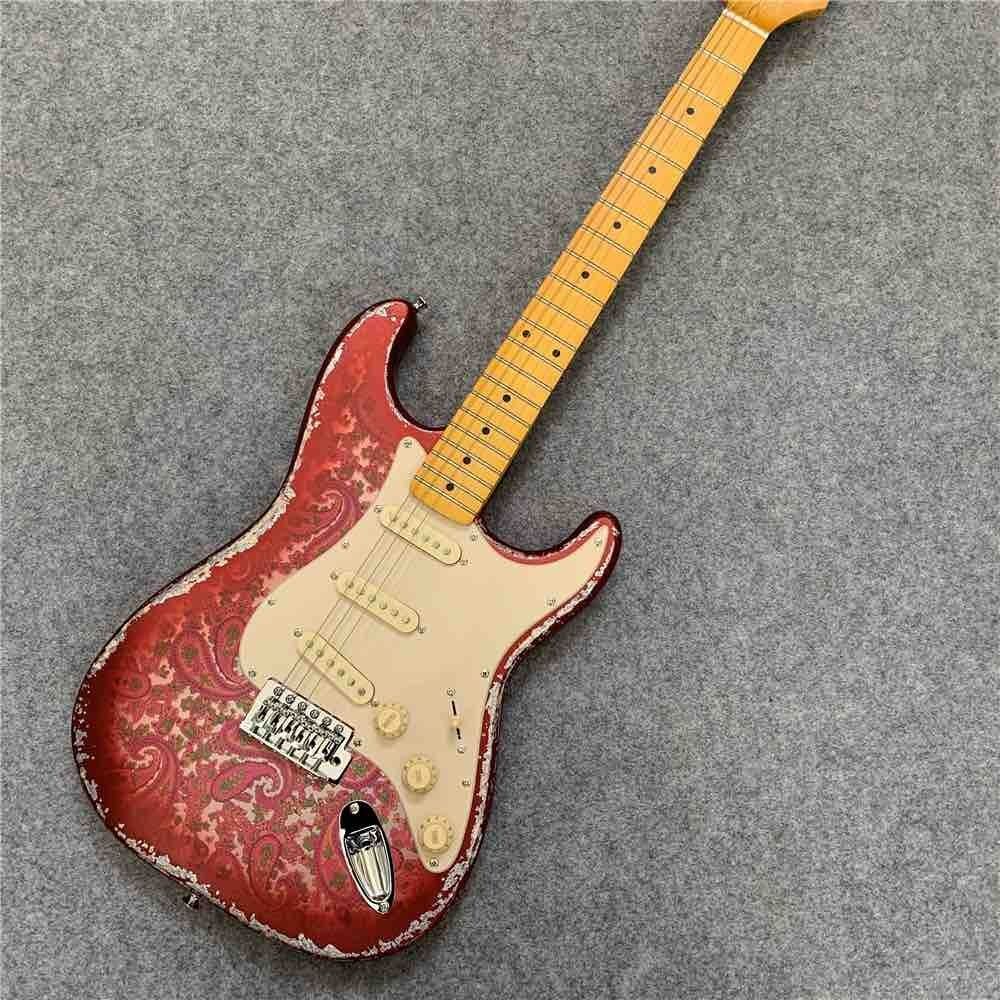Relic Retro Strat Electric Guitar with Pink Flower Color