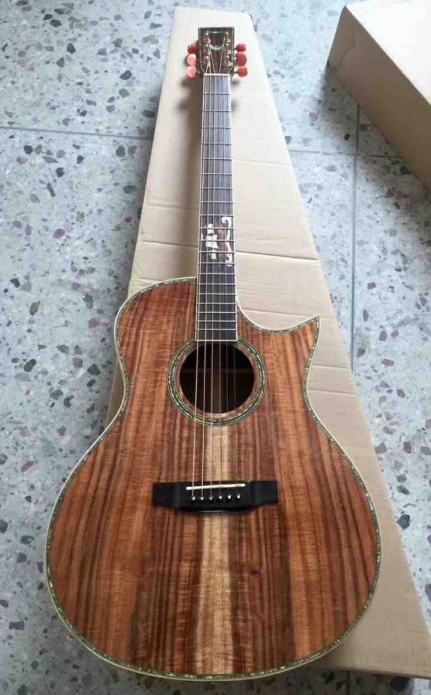 AAAA All Solid 100% All Real Abalone KOA Body Acoustic Guitar