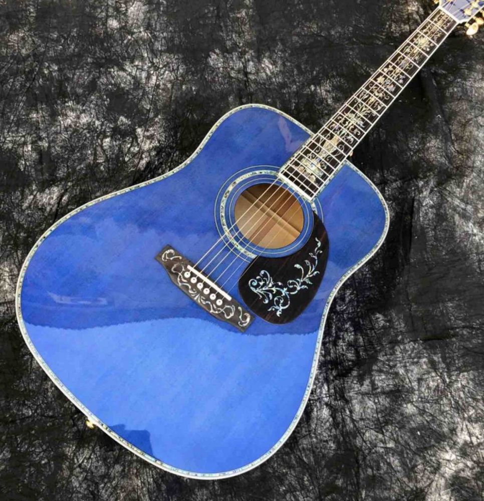 Water Ripple Maple Abalone Ebony Fingerboard Blue Solid Spruce 41 Inch D45d Style Acoustic Guitar