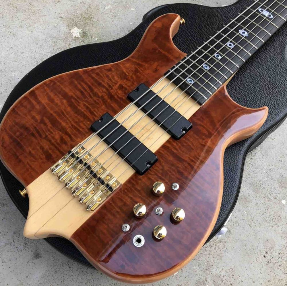 Neck Through Body Burst Maple Passive Closed Type Pickup 6 Strings Bass Ebony Fingerboard
