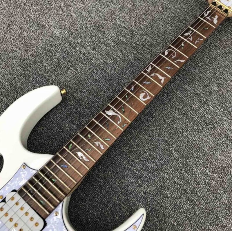 Custom Grand Tree Life Inlays 21 to 24 Frets Scalloped Electric Guitar with Gold Hardware in White