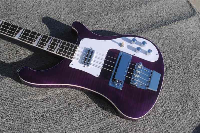 Custom Flamed Maple Top Purple Color 4 Strings Ricken Electric Bass Guitar
