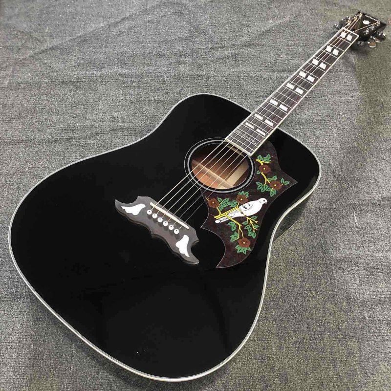 Custom Wholesale High Quality 41 Inches Acoustic Guitar GB Hummingbird Solid Spruce Top Rosewood Side in Black Color