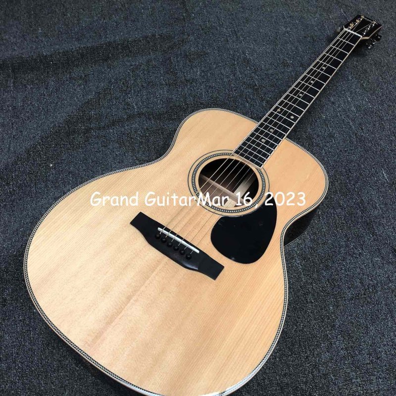 Custom Solid Spruce Top OM 40 Inch Round Body Herringbone Binding Acoustic Guitar