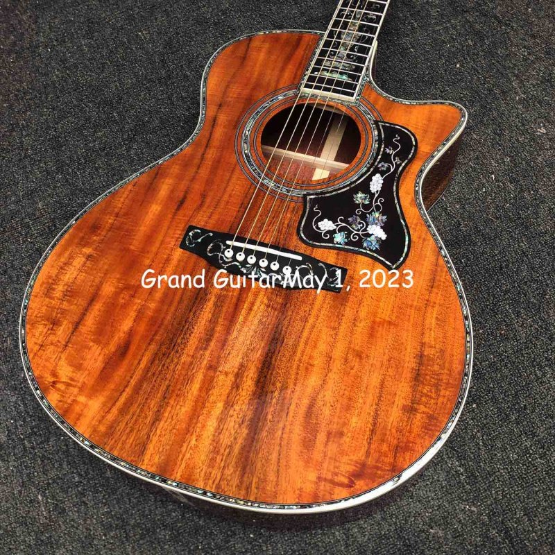 Custom OM Body Solid Koa Wood Top Ebony Fingerboard Acoustic Guitar