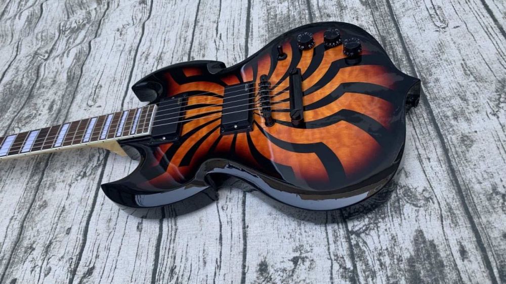 Custom Grand SG Style Guitar Zakk Wylde Audio Electric Guitar in Black Barbarian Red Bullseye