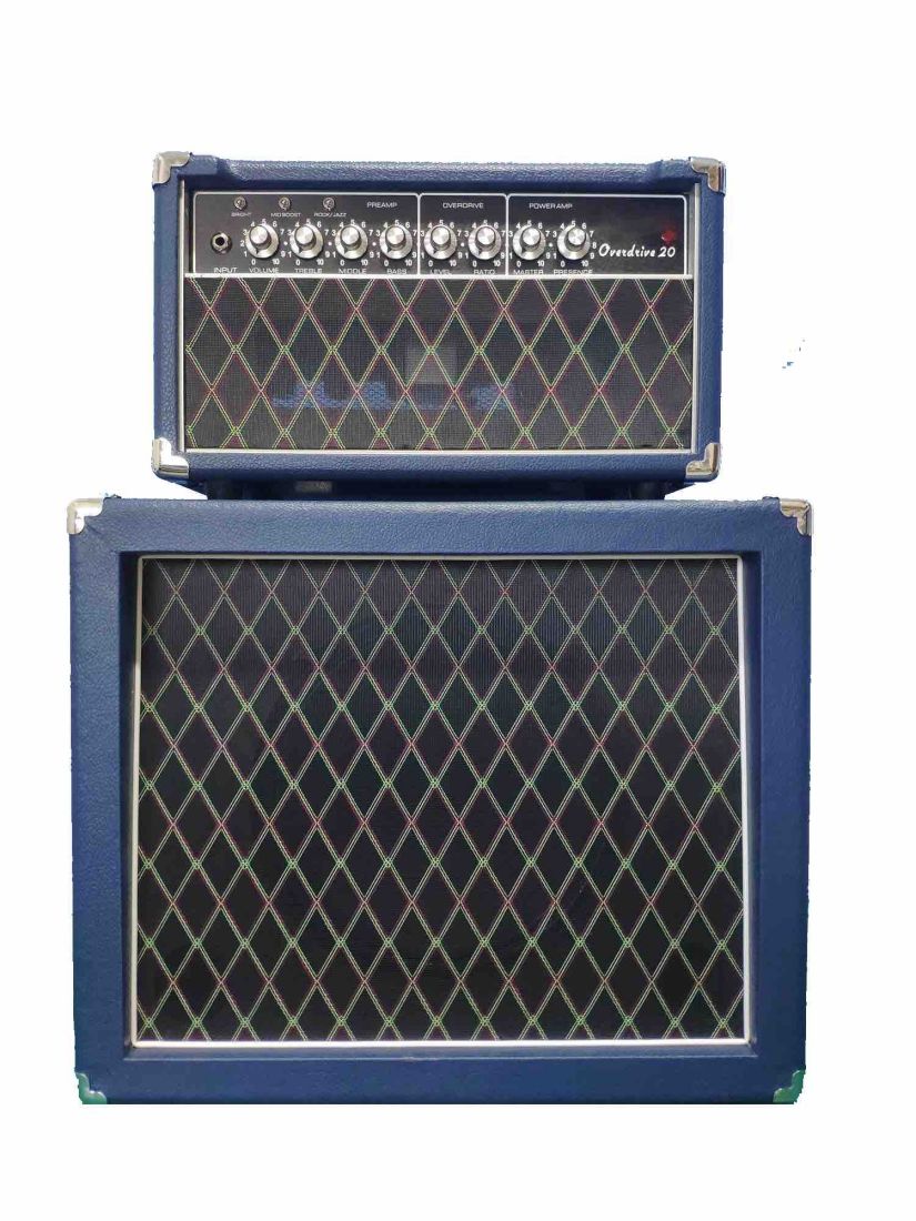 Custom Overdrive Grand Amp with 112 Cabinet V30 Speaker in Blue Tolex