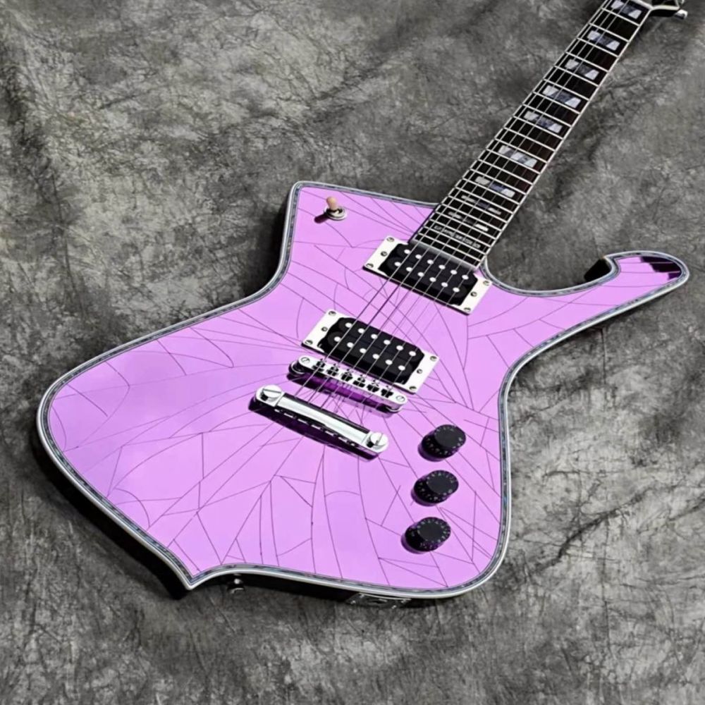 Custom Purple Gold Sliver Cracked Mirror ICEMAN Stanley Electric Guitar Abalone & Cream Body Binding Guitar