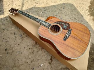 All KOA Wood Flower Ebony Fingerboard Real Abalone Inlays and Binding D45 Classic Acoustic Guitar