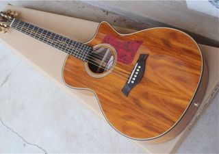 41'' KOA Body Acoustic Guitar with B-Band Pickups Vine Inlay Solid Top Golden Tuners Red Pearl Pickguard