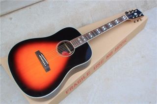 Custom Tobacco Sunburst 41'' Acoustic Guitar with White Pearl Inlay Solid Top Golden Tuners