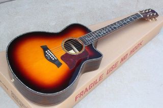 Custom 41'' 20 Frets 916 Cutaway Body Tobacco Sunburst Acoustic Guitar with Solid Top Golden Tuners