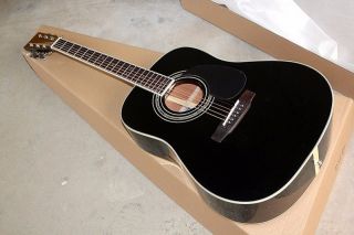 Custom 41 Inch 20 Frets D35 Black Body Acoustic Guitar with Solid Top Chrome Tuners Black Pickguard Rosewood Back
