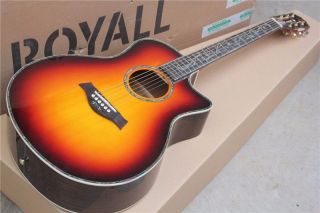 Custom 41'' 20 Frets Cutaway Body Acoustic Guitar with Solid Top Golden Tuners Colorful Pearl Binding