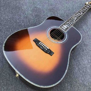Abalone Binding Inlays Ebony Fingerboard D Style Solid Wood Acoustic Guitar