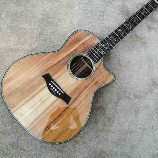 Real Abalone Inlay Solid KOA Wood Cutaway Electric Acoustic Guitar