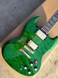Custom Made SG Electric Guitar Green Ocean Ripple Finish with Abalome Inlay