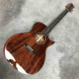 Solid KOA Wood Custom Real Abalone Inlays Ebony Fingerboard Acoustic Guitar with Electronic EQ