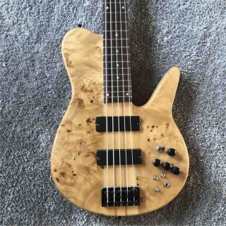 Custom Factory 5 Strings Wood Color Whole body Butterfly Electric Bass Black Metal Hardware