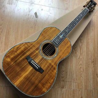 Custom 00045 All Solid KOA Wood Full Abalone Binding Ebony Fingerboard Mahogany Neck Acoustic Guitar