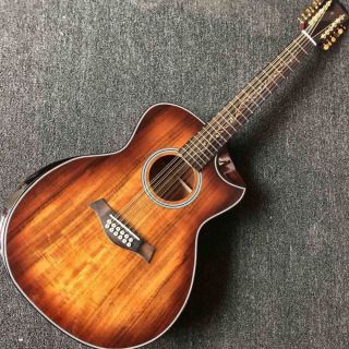 Custom 12 Strings All KOA Wood Round Body Rosewood Fingerboard Acoustic Guitar with Armrest
