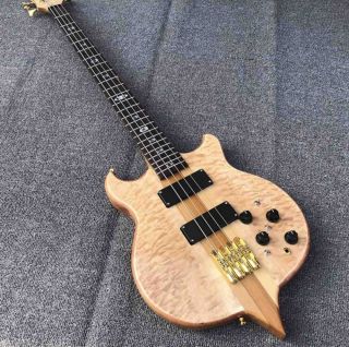 High Grade 4 String Electric Bass Neck Through Body Log Color Paint Gold Fittings Corrugated Maple Veneer