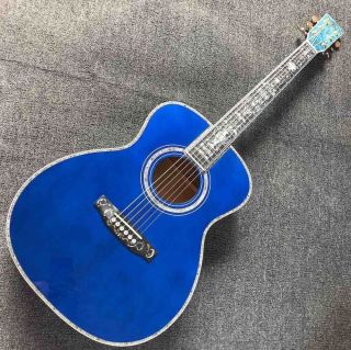 Solid Spruce Top Mahogany Neck Burst Maple Veneer Ebony Fingerboard Abalone Om45s Style Acoustic Guitar