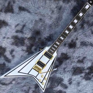 Custom White Color Golden Hardwares Blocks Inlay On Rosewood Fingerboard Flying V Electric Guitar