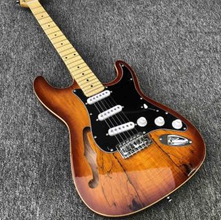 Custom Groove Fingerboard Mahogany Body With Maple Pattern Top and F Hole Electric Guitar