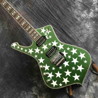 Custom Irregular Shape Electric Guitar with Pentagram Shell Mosaic Fingerboard in Green Color