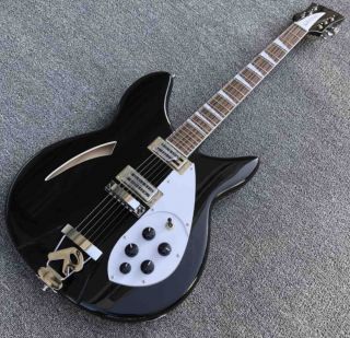 Custom Hollow Body Rick 360 Jazz Electric Guitar in Black