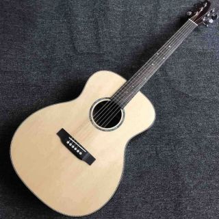 Custom AAAA All Solid Spruce Wood OM Style Body Ebony Fingerboard Fishbone Binding Acoustic Guitar