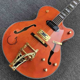 Custom Grand Hollow Body Electric Jazz Guitar with Gold Bigsby Bridge
