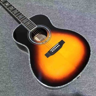 Custom Solid Spruce Wood OM Body Ebony Fingerboard Abalone Binding Acoustic Guitar in Sunburst