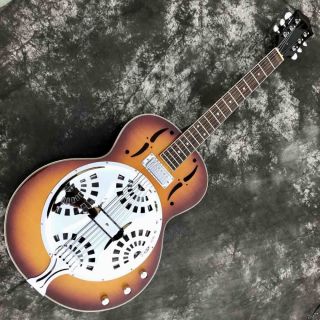 Custom Flamed Maple Top Cherry Burst Dobro Resonator Steel Electric Guitar	