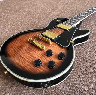 Custom Tiger Flamed Standard Custom Electric Guitar Black Pickguard Sunburst Guitar Mahogany Body Musical Instruments