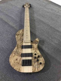 Custom Neck through Body Bass 6 Strings Electric Guitar Bass with Maple Body Black Hardware