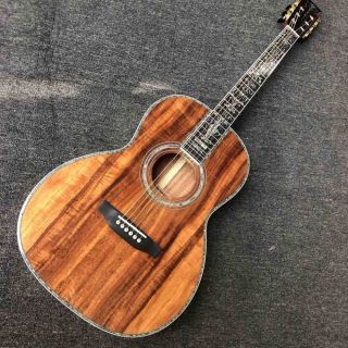 Custom Real Abalone Solid KOA Wood Top 39 Inches OOO Body Acoustic Guitar