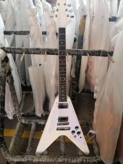Custom 6 Strings Flying V-Shaped Electric Guitar in White