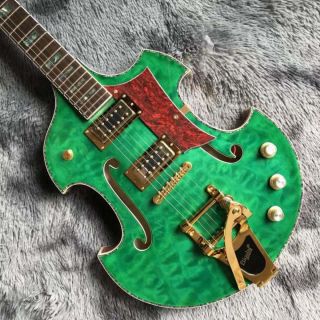 2021 Custom Grand Special Irregular Shape Body Semi-Hollow Body Flamed Maple Top Electric Guitar in Green