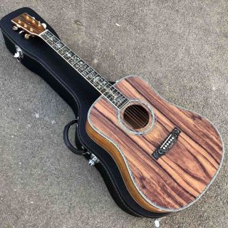 Custom Real Abalone Tree Life Inlays Round Body KOA Wood Acoustic Guitar 41 Inch Ebony Fingerboard Solid KOA Guitar