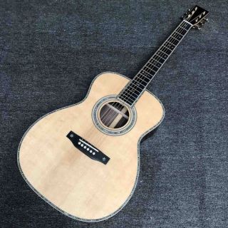 Custom AAAAA All Solid Spruce Wood OM Style Body Ebony Fingerboard Wood Binding Acoustic Guitar Customized LOGO