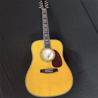 Custom AAAA All Solid Wood Round D Type Body Vintage Acoustic Dreadnought Guitar in Yellow