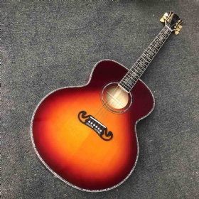 Custom 43 Inch J200 Jumbo Acoustic Guitar with Abalone Binding Vintage Tuner Gloss Cherry Red Finishing 550a EQ electronic pickup