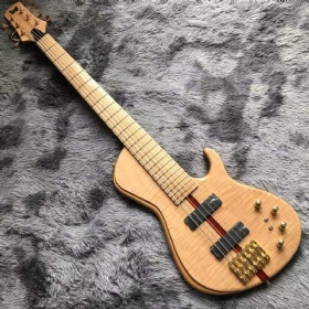 Custom Flamed Maple Top Neck Through Body 6 Strings 24 Frets Active Pickup Electric Bass Gu with 940mm Scale Lengthen