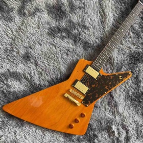 Custom Reissue Natural Explorer Electric Guitar with Gold Hardware and Leopard Pickguard