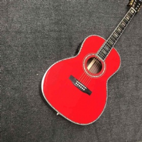 Custom Red Finishing OOO Body AAAAA All Solid Wood Acoustic Guitar 39 Inch Folk Classic Guitar with FSM 301 Electronic